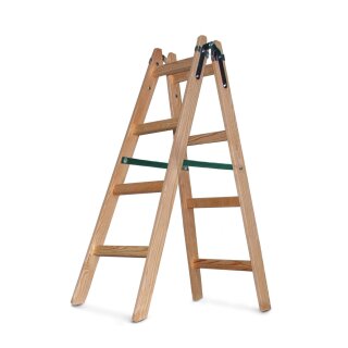 Holzleiter Leiter Trittleiter 2 x 4 Stufen zweiseitige Klappleiter
